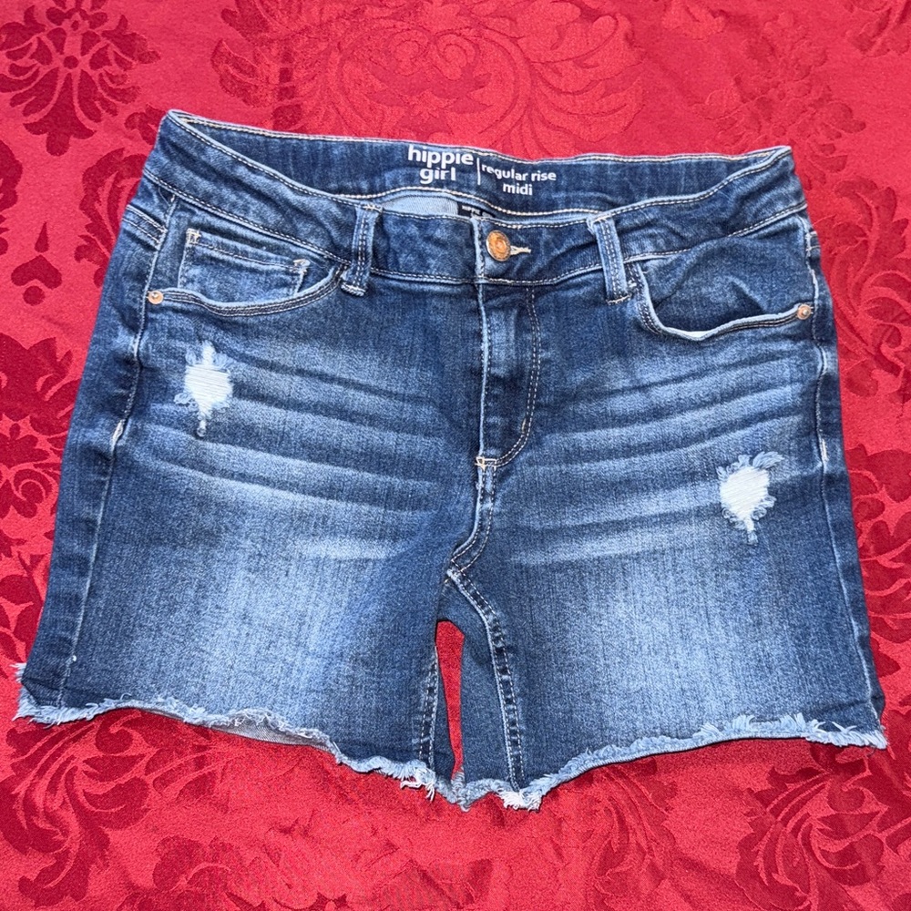 Hippie Girl Distressed Denim Shorts - Blue girls size 18
